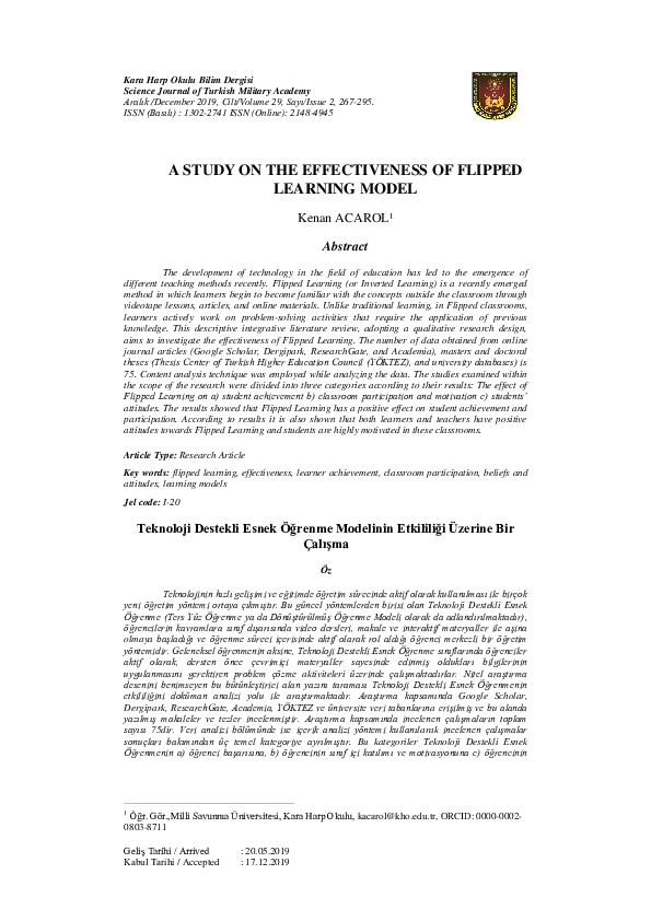(PDF) A Study on the Effectiveness of Flipped Learning Model