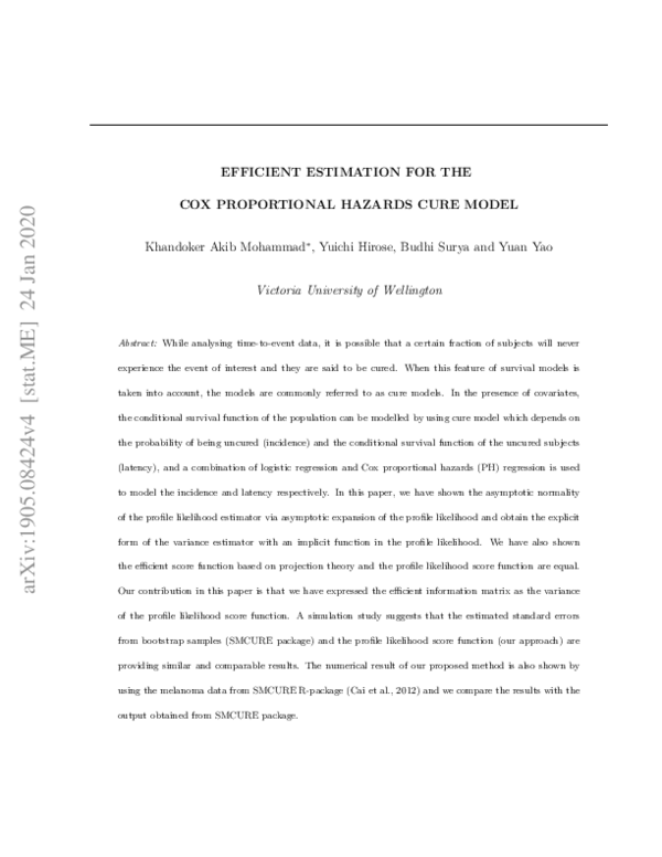 (PDF) Efficient Estimation For The Cox Proportional Hazards Cure Model