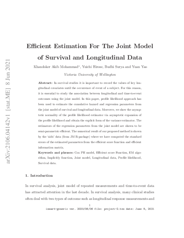 (PDF) Efficient Estimation For The Joint Model of Survival and ...
