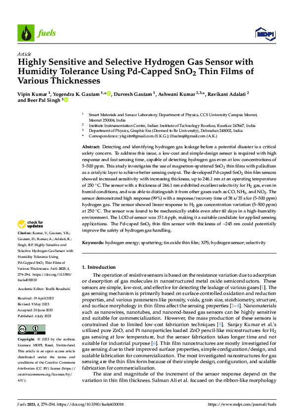 (PDF) Highly Sensitive and Selective Hydrogen Gas Sensor with Humidity ...