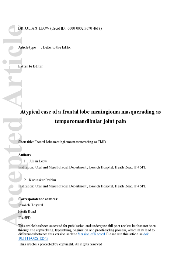 (PDF) Atypical case of a frontal lobe meningioma masquerading as ...