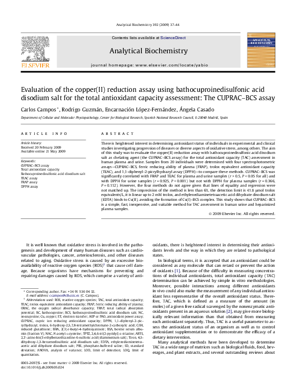(PDF) Evaluation of the copper(II) reduction assay using