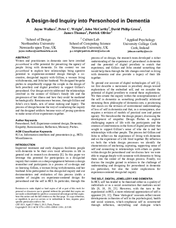 (PDF) A design-led inquiry into personhood in dementia