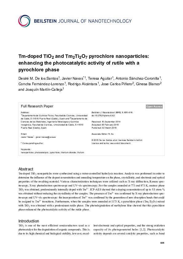 (PDF) Tm-doped TiO2 and Tm2Ti2O7 pyrochlore nanoparticles: enhancing ...