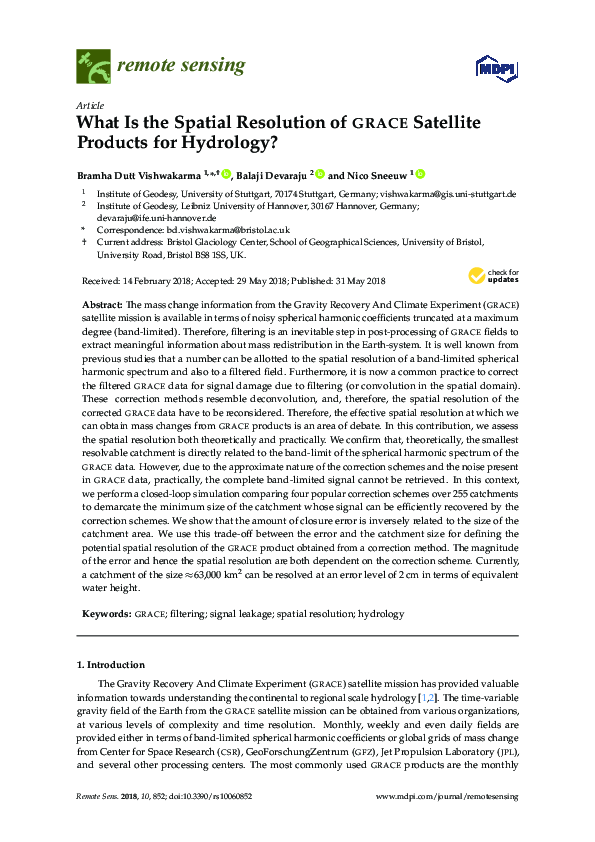 (PDF) What Is the Spatial Resolution of grace Satellite Products for ...