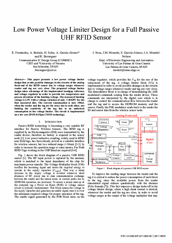 (PDF) Low power voltage limiter design for a full passive UHF RFID sensor