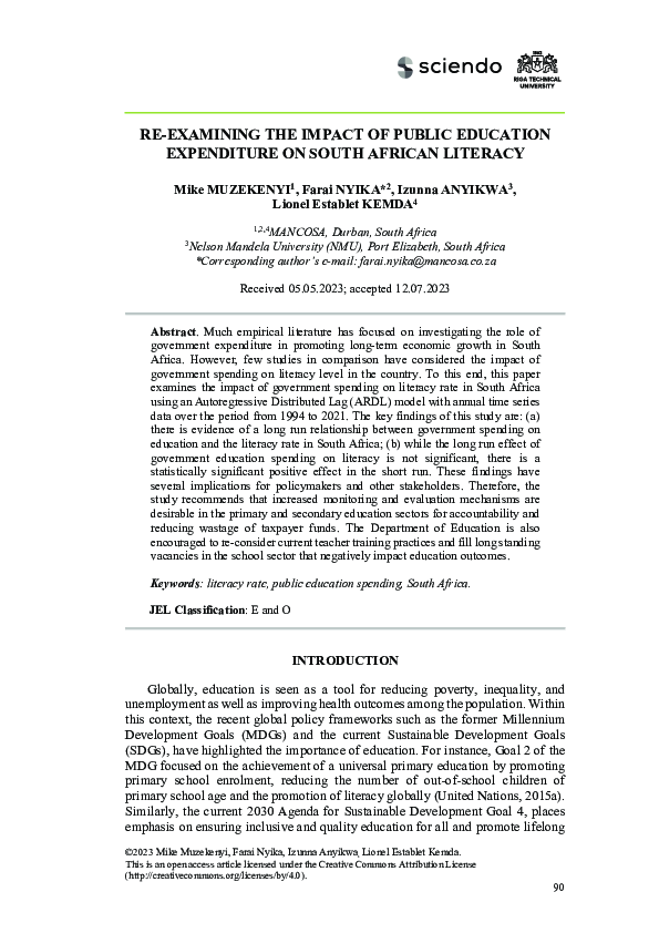 (PDF) Re-Examining the Impact of Public Education Expenditure on South ...