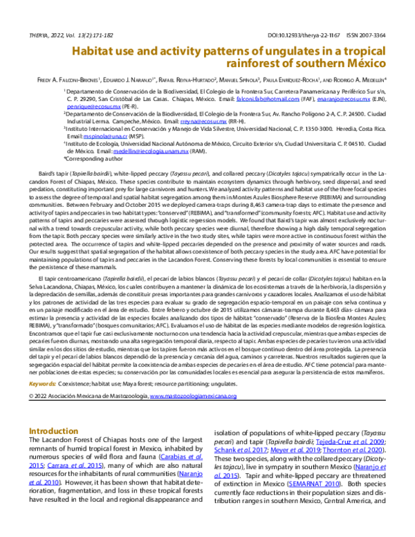 (PDF) Habitat use and activity patterns of ungulates in a tropical ...