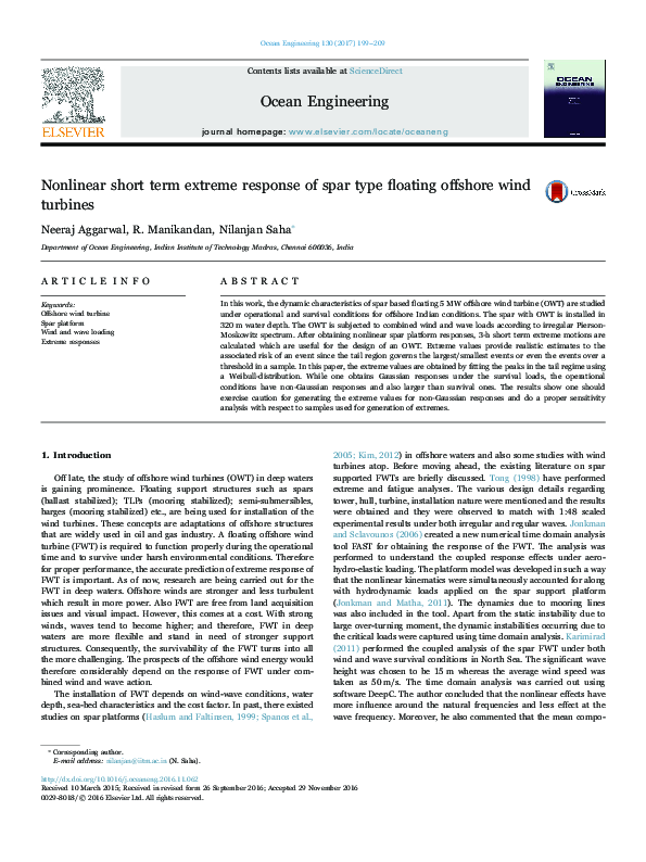 (PDF) Nonlinear short term extreme response of spar type floating ...