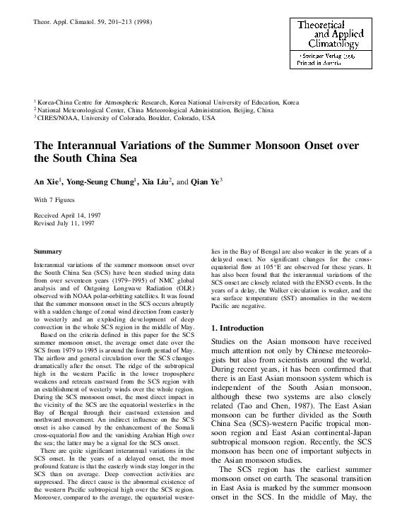 (PDF) The Interannual Variations of the Summer Monsoon Onset overthe ...