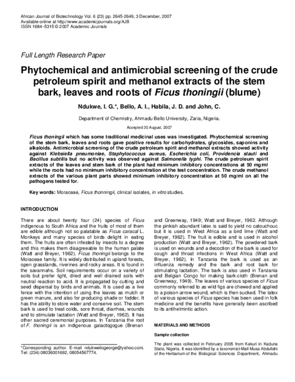 (PDF) Phytochemical and Antimicrobial Screening of Leaves and Stems of ...