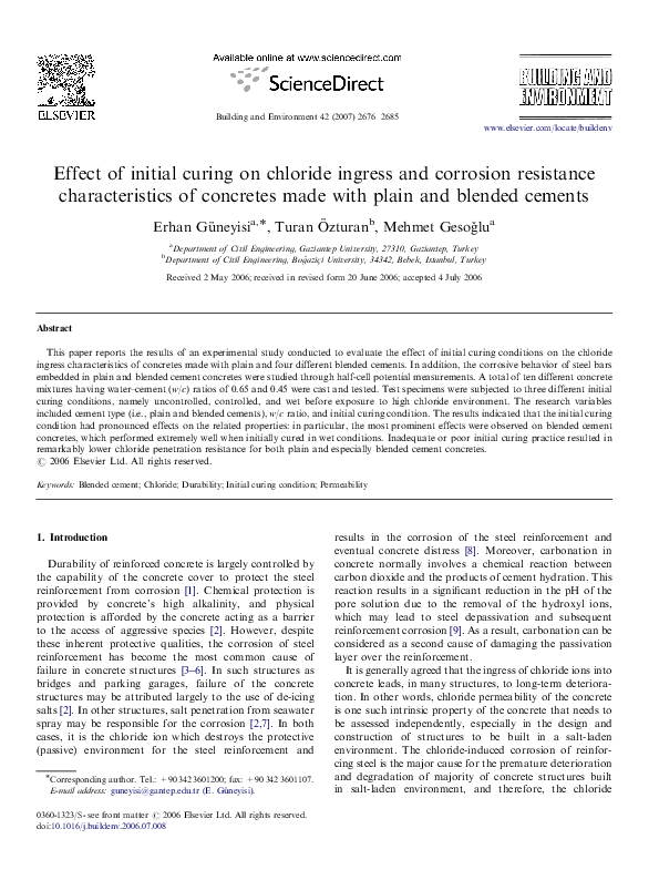 (PDF) Effect of initial curing on chloride ingress and corrosion ...