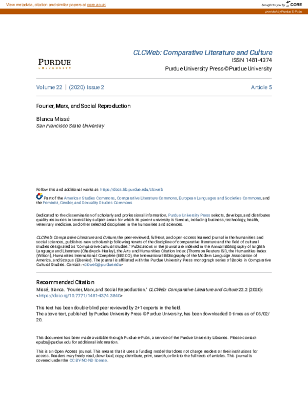 (PDF) Fourier, Marx, and Social Reproduction
