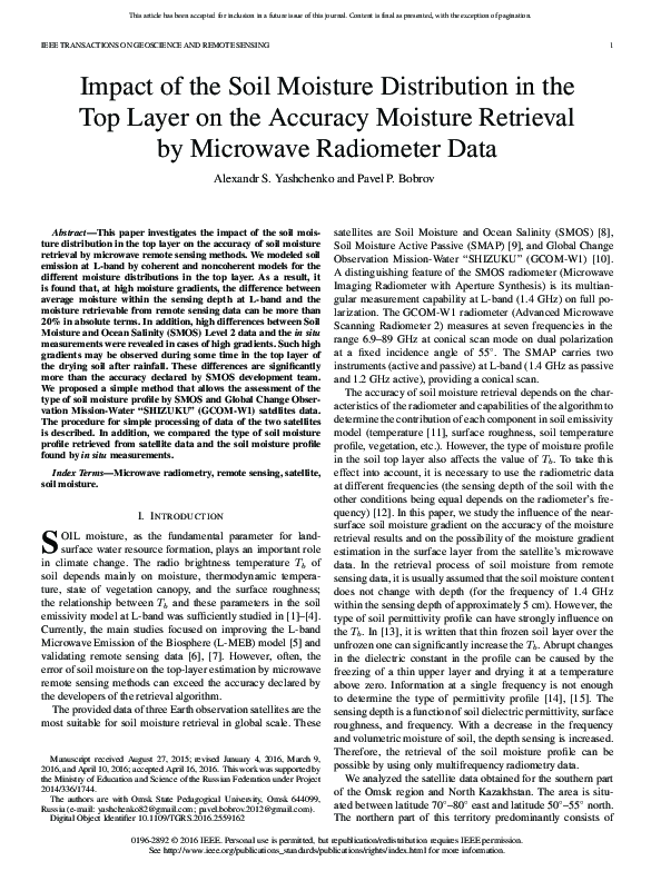 (PDF) Impact of the Soil Moisture Distribution in the Top Layer on the ...