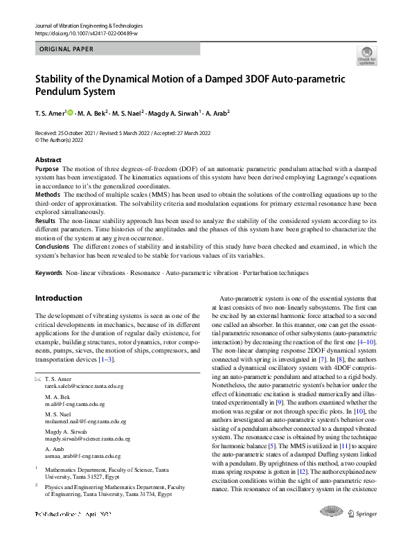 (PDF) Stability of the Dynamical Motion of a Damped 3DOF Auto ...