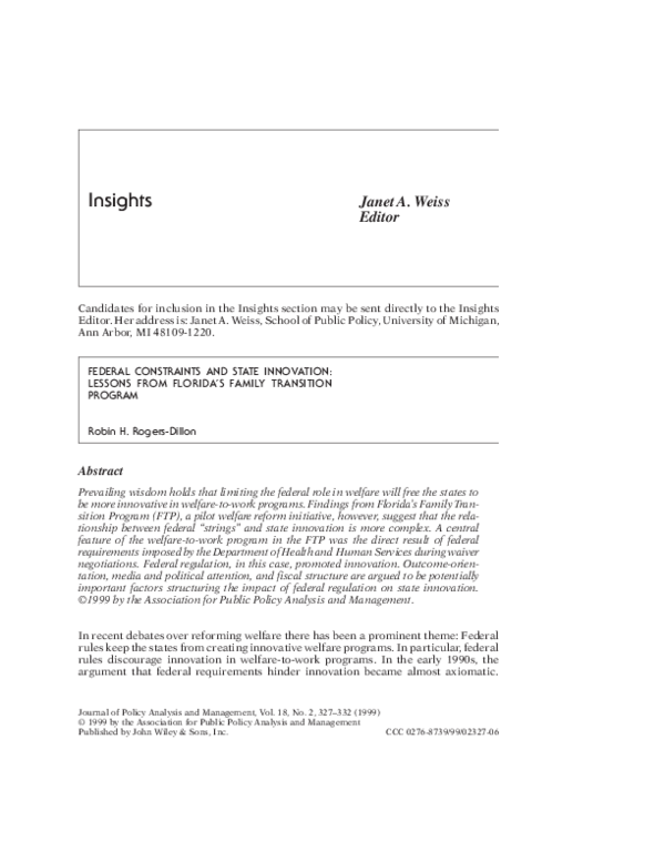 (PDF) Federal constraints and state innovation: Lessons from Florida's ...