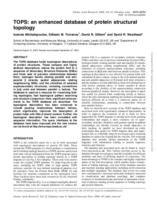 (PDF) TOPS: an enhanced database of protein structural topology