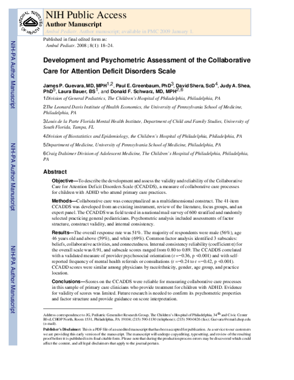(PDF) Development and Psychometric Assessment of the Collaborative Care ...