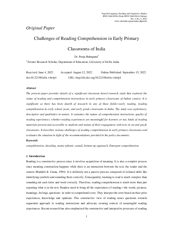(PDF) Challenges of Reading Comprehension in Early Primary Classrooms ...
