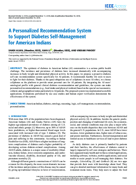 (PDF) A Personalized Recommendation System to Support Diabetes Self ...