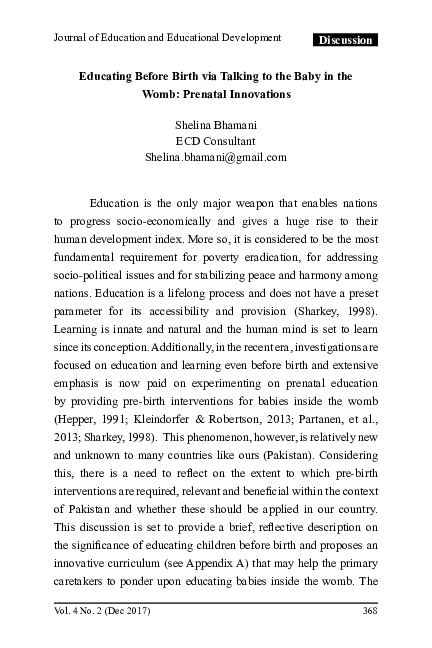 (PDF) Educating Before Birth via Talking to the Baby in the Womb ...
