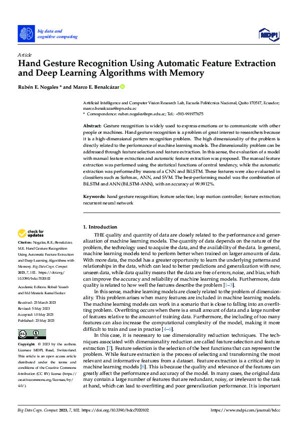 (PDF) Hand Gesture Recognition Using Automatic Feature Extraction and ...