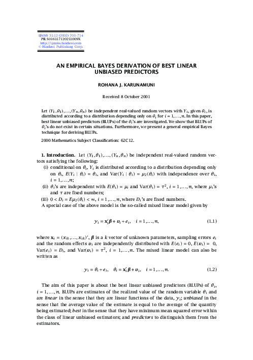 (PDF) An empirical Bayes derivation of best linear unbiased predictors