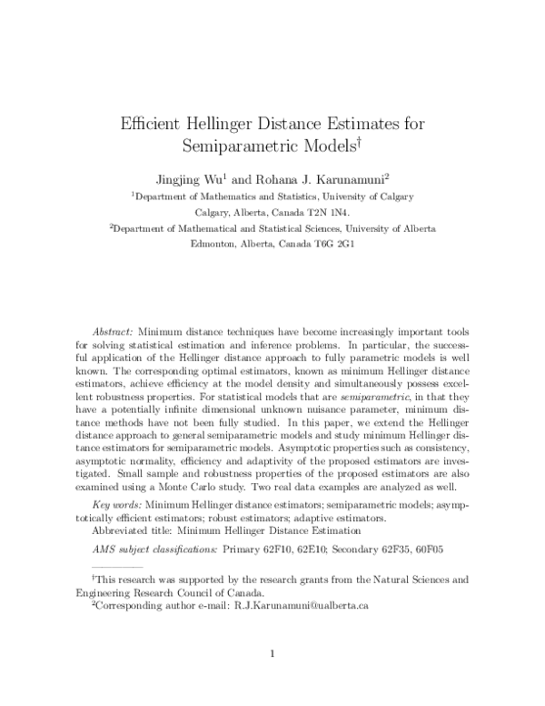 (PDF) Efficient Hellinger distance estimates for semiparametric models
