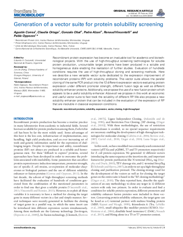 (PDF) Generation of a vector suite for protein solubility screening
