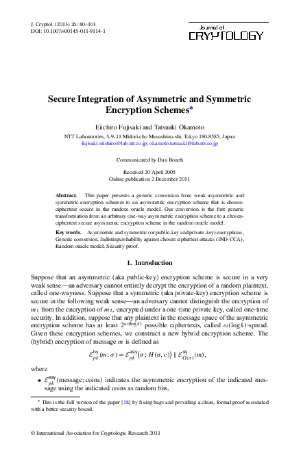 (PDF) Secure Integration of Asymmetric and Symmetric Encryption Schemes