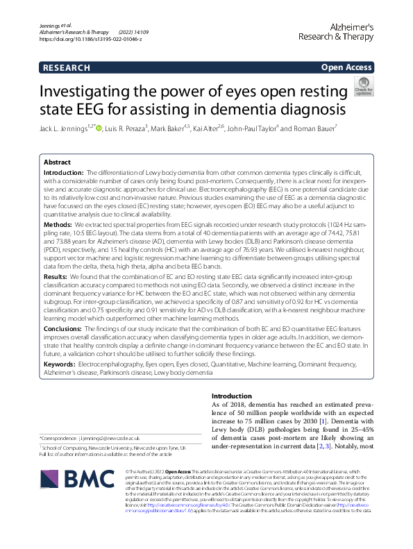 (PDF) Investigating the power of eyes open resting state EEG for ...