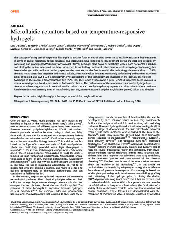 (PDF) Microfluidic actuators based on temperature-responsive hydrogels