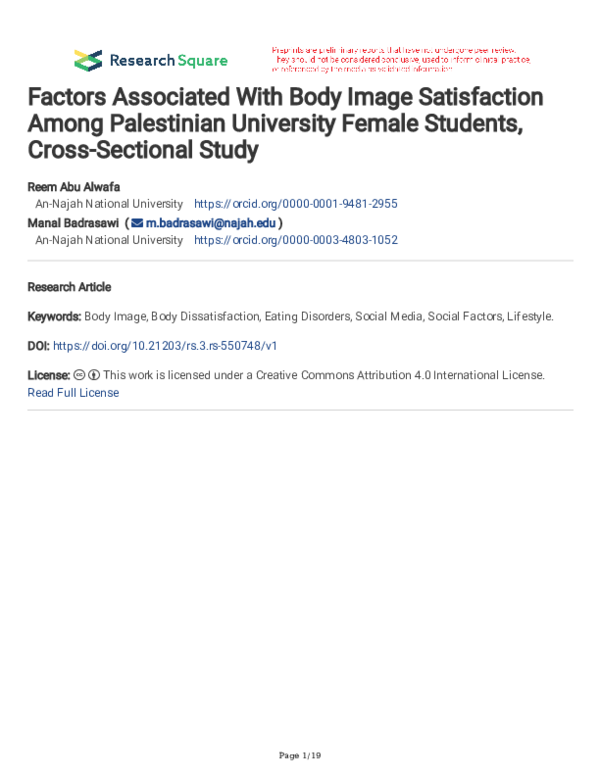 (PDF) Factors Associated With Body Image Satisfaction Among Palestinian ...