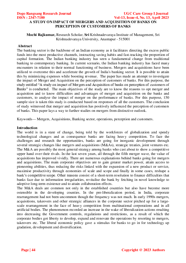 (PDF) A STUDY ON IMPACT OF MERGERS AND ACQUISITION OF BANKS ON ...