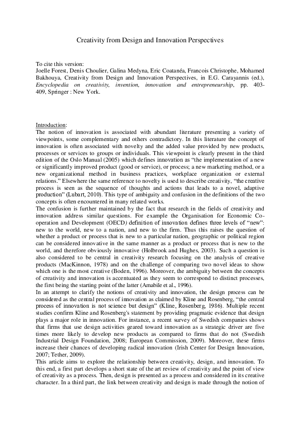 (PDF) Creativity from Design and Innovation Perspectives