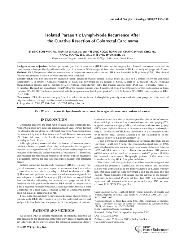 (PDF) Isolated paraaortic lymph node recurrence after definitive ...
