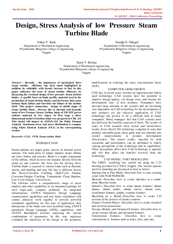 (PDF) Design, Stress Analysis of L ow Pressure Steam Turbine Blade