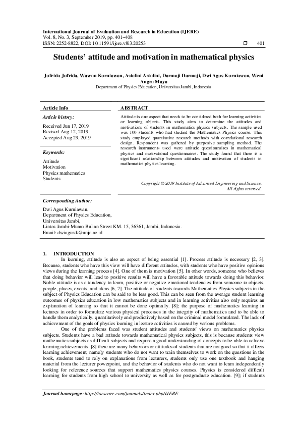 (PDF) Students’ attitude and motivation in mathematical physics