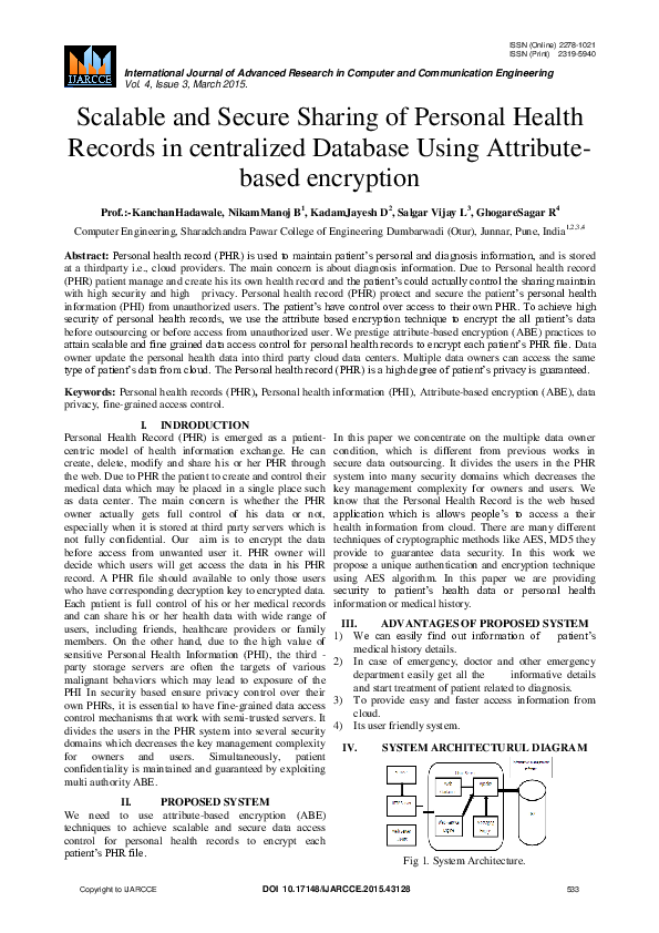 (PDF) Scalable and Secure Sharing of Personal Health Record in ...