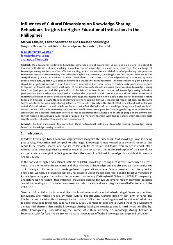 (PDF) Influences of cultural dimensions on knowledge-sharing behaviours ...
