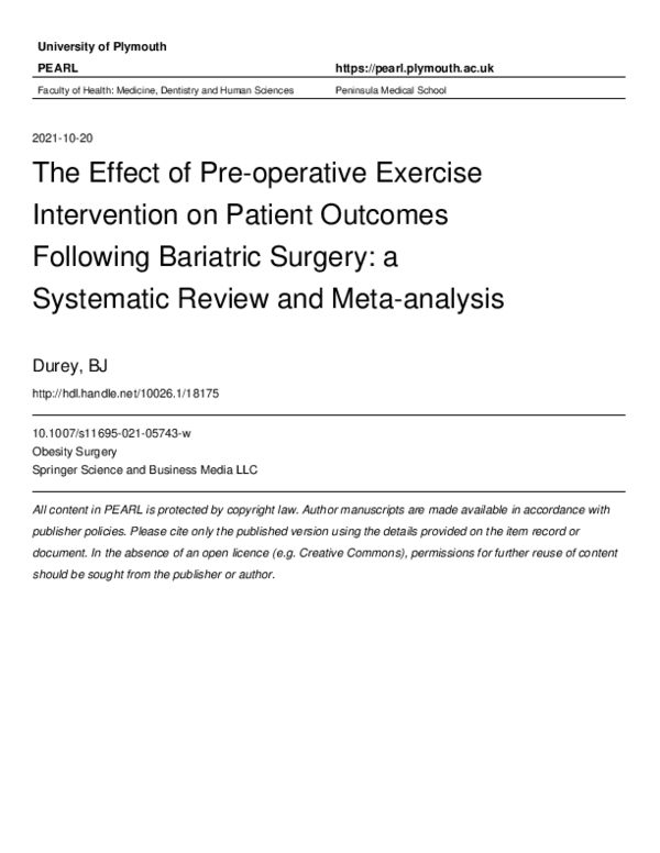 (PDF) The Effect of Pre-operative Exercise Intervention on Patient ...