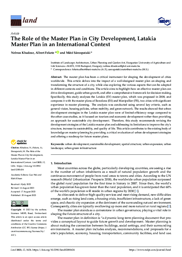 (PDF) The Role of the Master Plan in City Development, Latakia Master ...