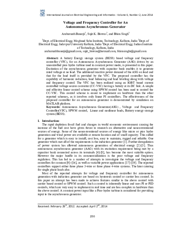 (PDF) Voltage and Frequency Controller for An Autonomous Asynchronous ...