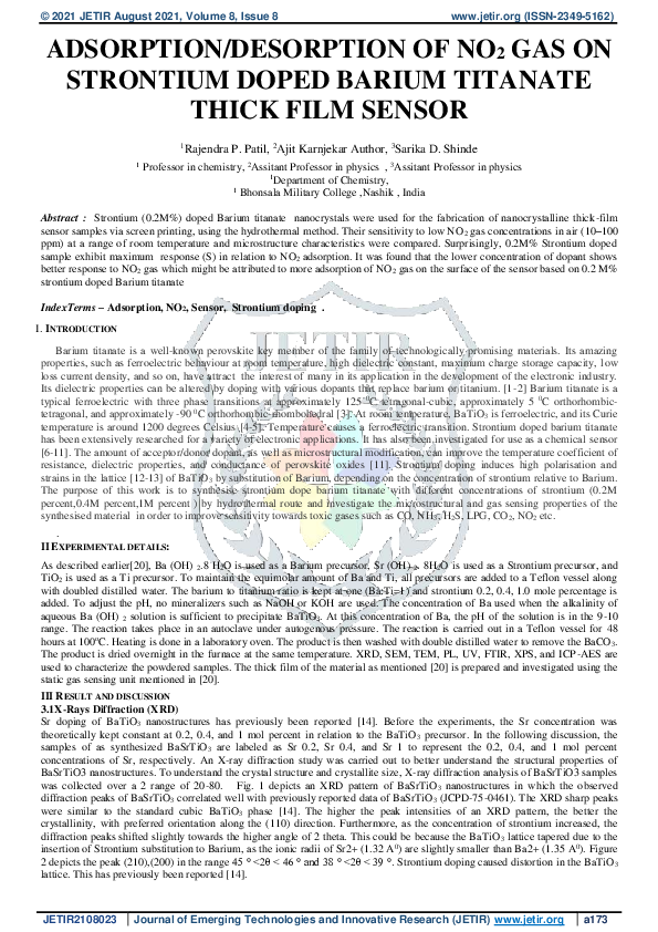 (PDF) Adsorption/Desorption of NO2 Gas on Strontium Doped Barium ...