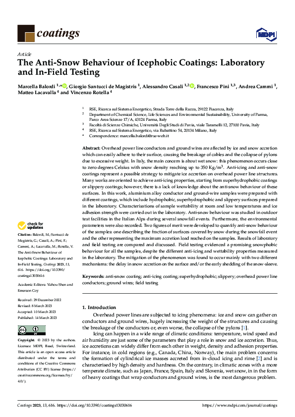 (PDF) The Anti-Snow Behaviour of Icephobic Coatings: Laboratory and In ...