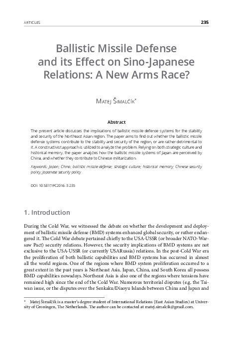 (PDF) Ballistic Missile Defense and its Effect on Sino-Japanese ...