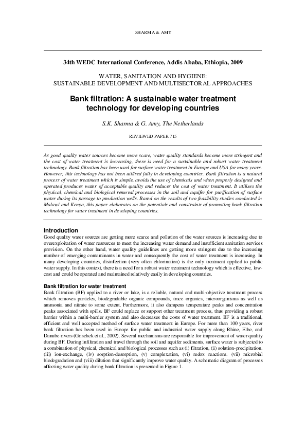(PDF) Bank filtration A sustainable water treatment technology for