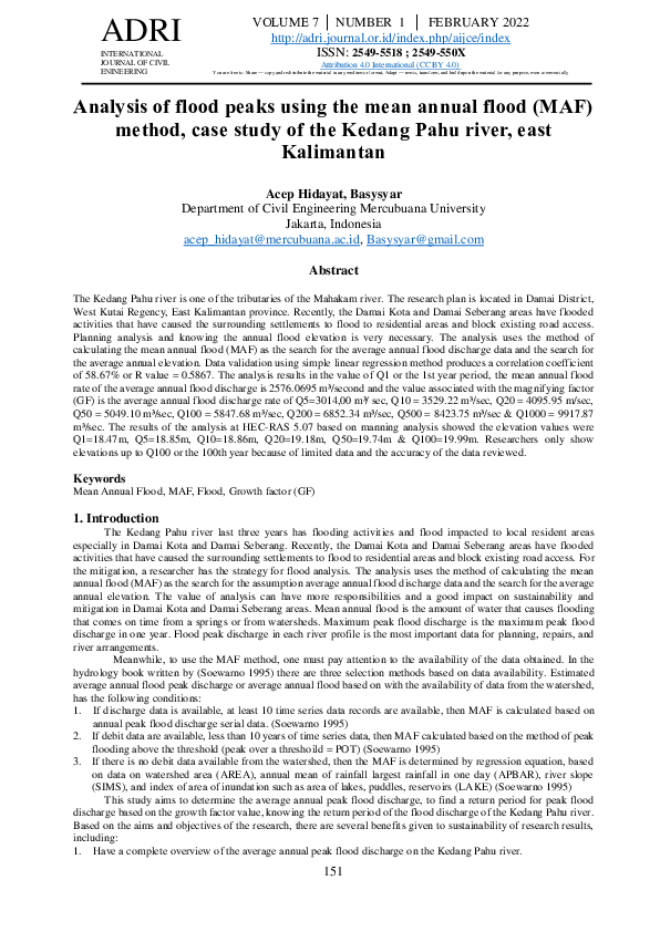 (PDF) Analysis of flood peaks using the mean annual flood (MAF) method ...