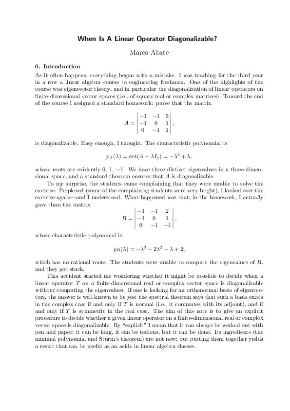 (PDF) When Is a Linear Operator Diagonalizable?