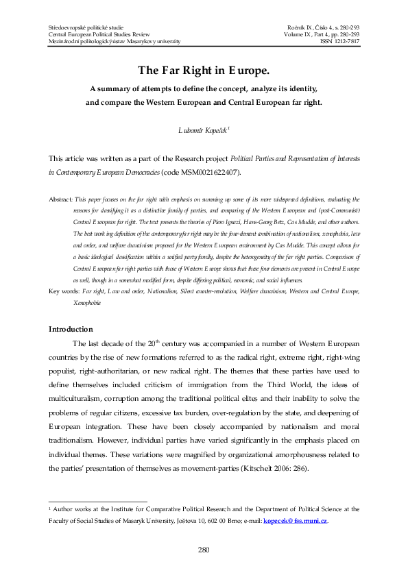 (PDF) The Far Right in Europe. A summary of attempts to define the ...